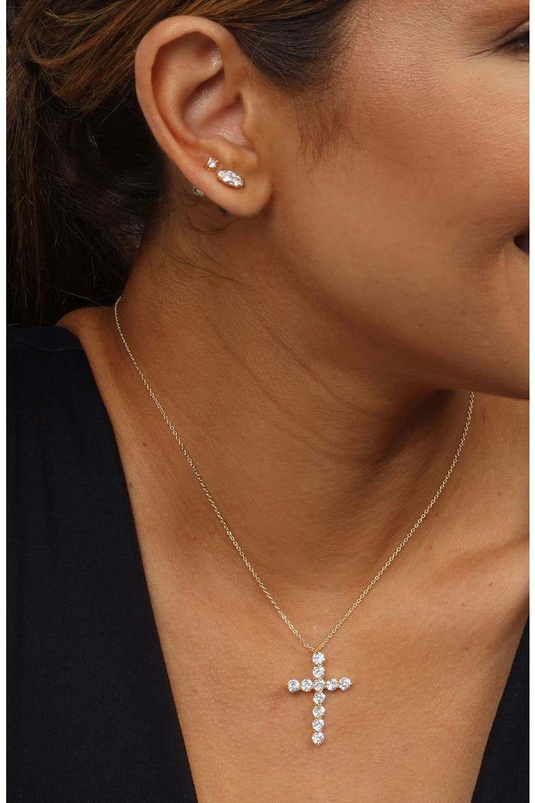 Oh She Fancy Small Cubic Zirconia Cross Pendant Necklace, Alternate, color, GOLD-WHITE