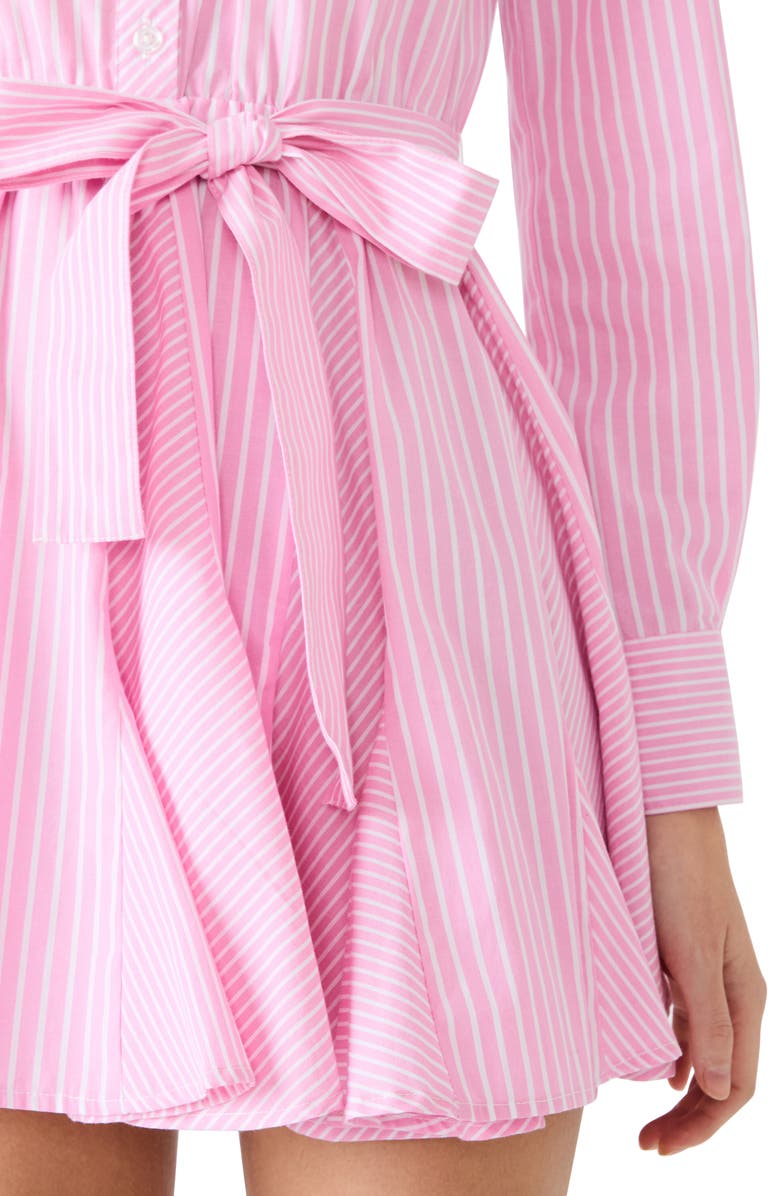 Steve Madden Lorelei Stripe Tie Waist Long Sleeve Minidress, Alternate, color, Pink Tulle