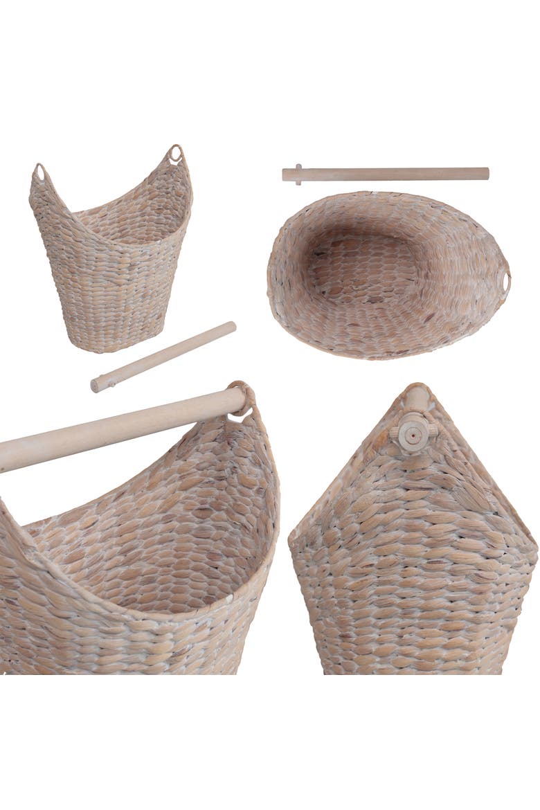 Talia Classic Coastal Hand-Woven Water Hyacinth Toilet Paper Basket with Wood Bar, Alternate, color, White Wash