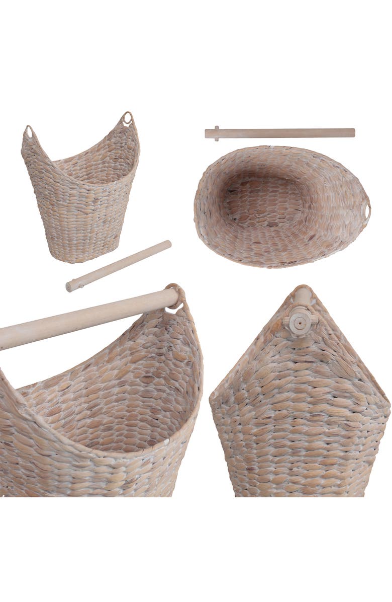 HAPPIMESS Talia Classic Coastal Hand-Woven Water Hyacinth Toilet Paper Basket with Wood Bar, Alternate, color, 