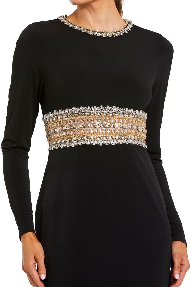 Long Sleeve Gown With Embellished Cut Out, Alternate, color, Black