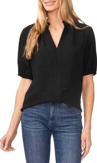 (取寄) シーシー レディース ショート スリーブ スプリットネック カラード トップ CeCe women Short Sleeve Split-Neck Collared Top Rich Black CeCe Women's Short Sleeve Split-Neck Collared Top, Lush