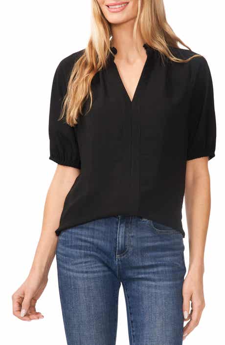 CeCe Ruffle Split Neck Blouse
