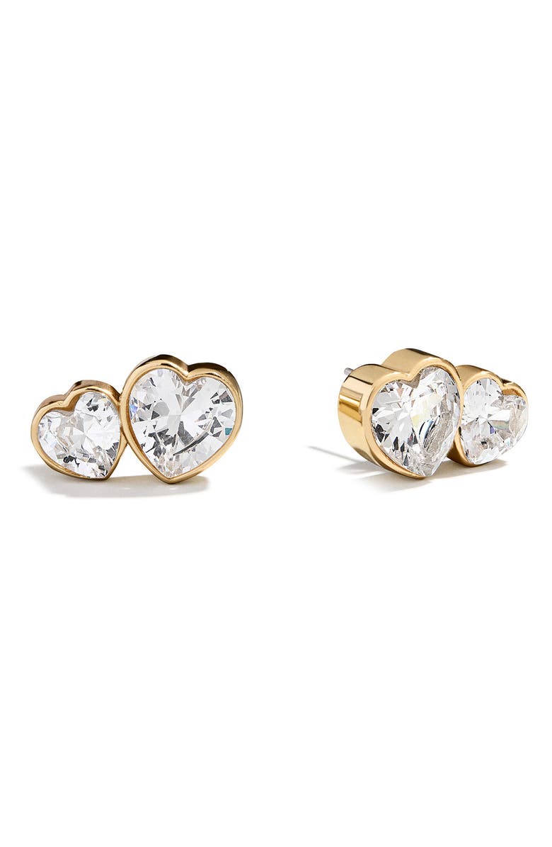 BaubleBar Kali Double Heart Stud Earrings, Main, color, Clear/ Gold