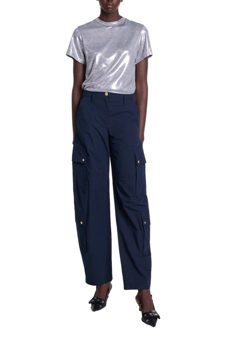 maje Metallic T-shirt, Main, color, Silver