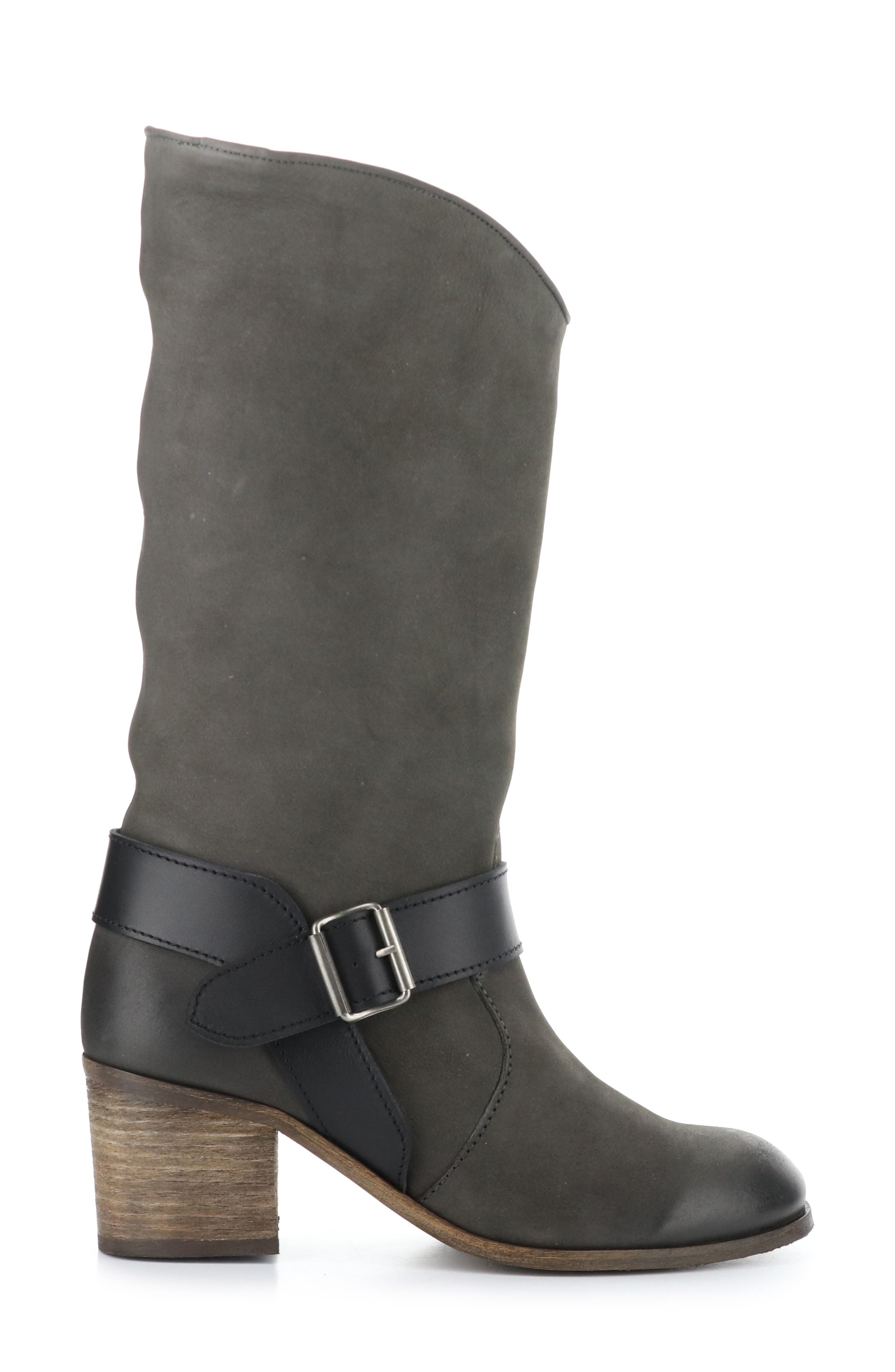 Fly London Harness Belt Block Heel Boot, Alternate, color, 002 Grey/ Black Oil Nobuck