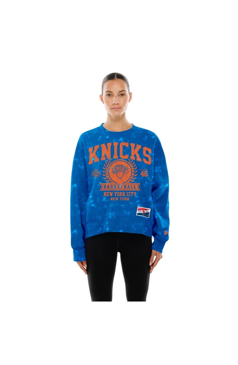 New Era Women's New Era  Blue New York Knicks Throwback Collection Mineral Wash Crewneck Sweatshirt, Main, color, Blue