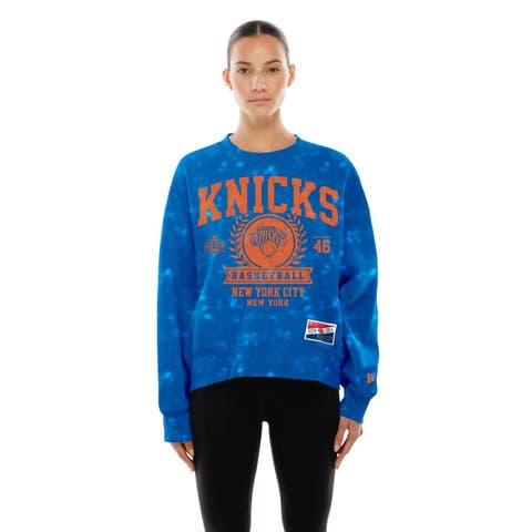 Women's New Era  Blue New York Knicks Throwback Collection Mineral Wash Crewneck Sweatshirt