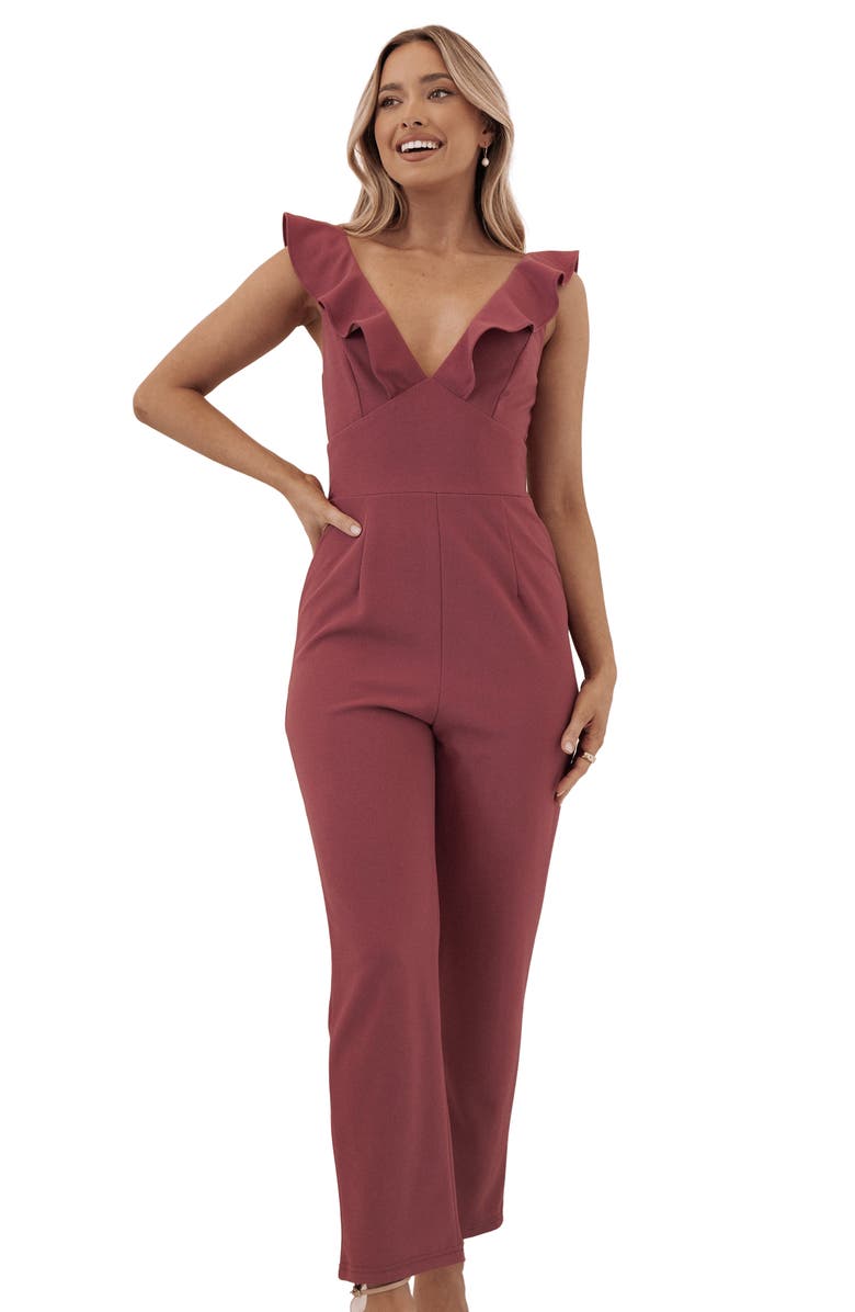 Petal & Pup Mirabelle Ruffle Jumpsuit, Alternate, color, Dark Rose