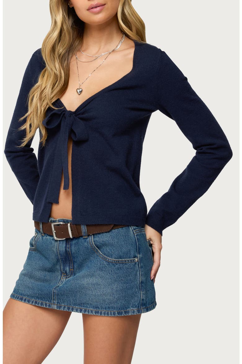 Demi Tie Front Cardigan, Alternate, color, NAVY