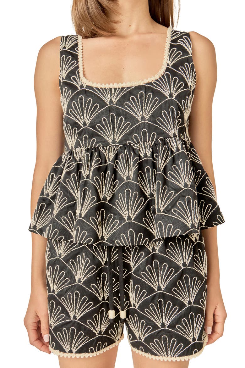 Embroidered Babydoll Top, Alternate, color, BLACK/ WHITE