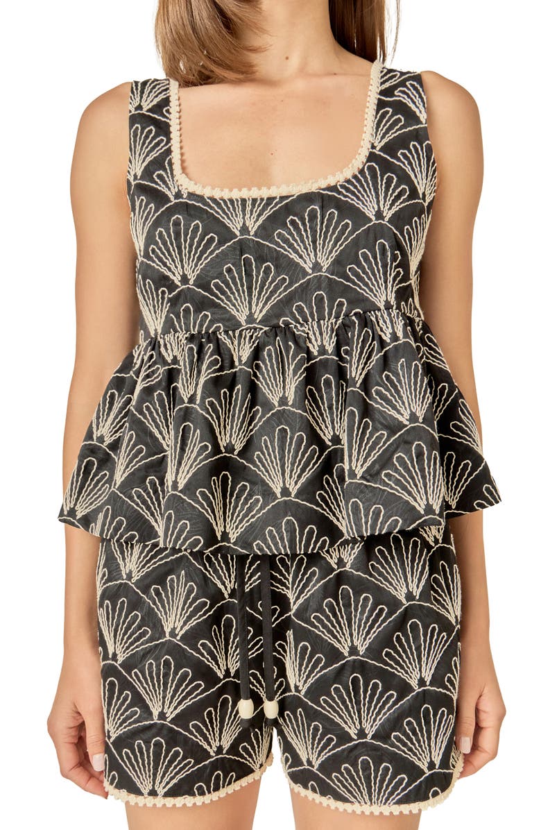 English Factory Embroidered Babydoll Top, Alternate, color, Black/ White