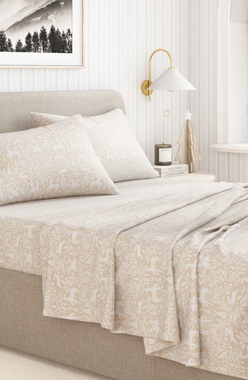 Woven & Weft Cheerful Christmas 4-piece Flannel Bed Sheet Set In Neutral