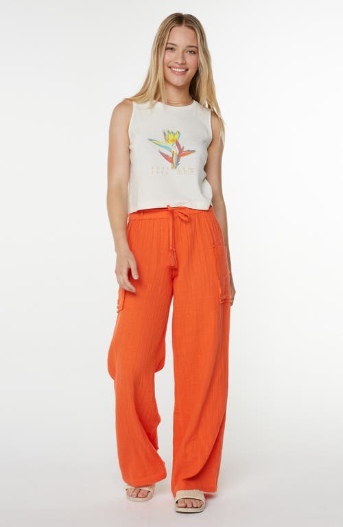 Roxy Sea Goldie Wide Leg Cotton Pants In Orange