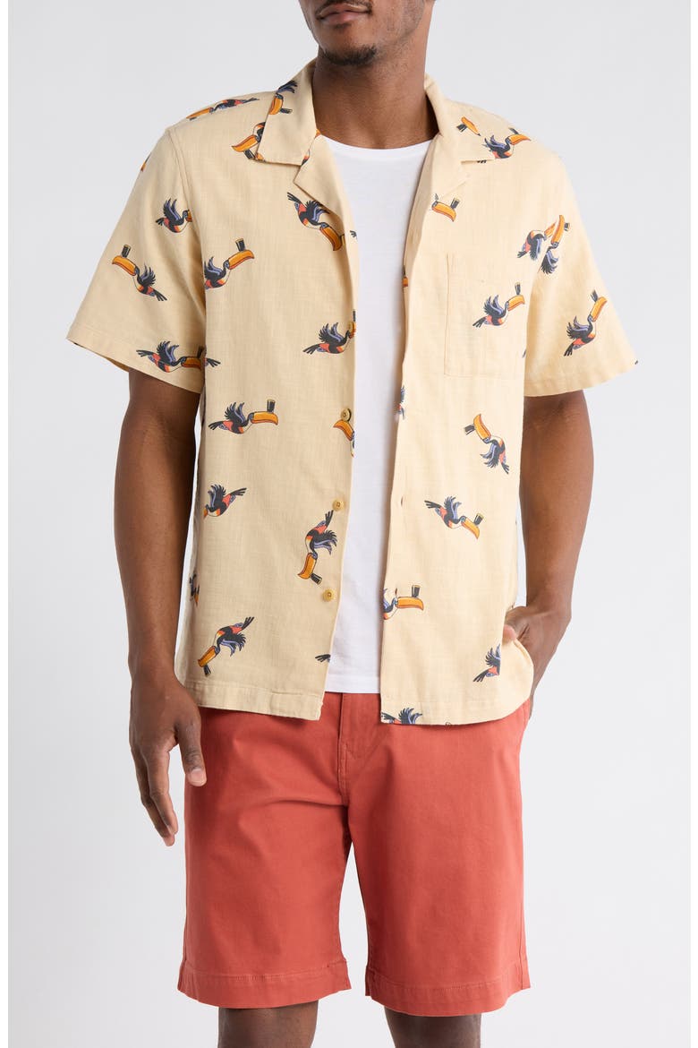 x Guinness Toucan Cotton Camp Shirt, Main, color, NATURAL MULTI PRINT