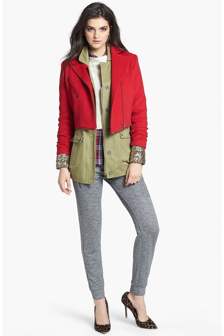 Sequin Sleeve Twill Jacket, Alternate, color, ARMY GREEN