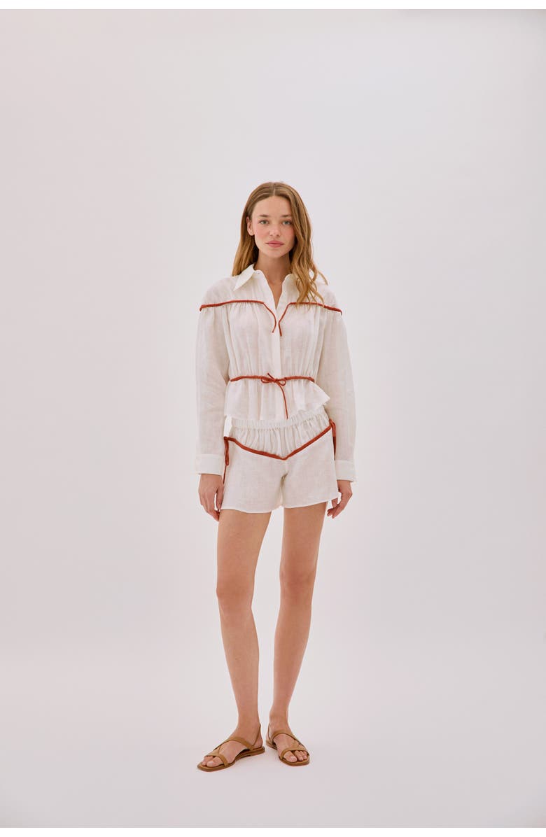 Labeca London Colette Linen Tie Shirt, Main, color, Ecru