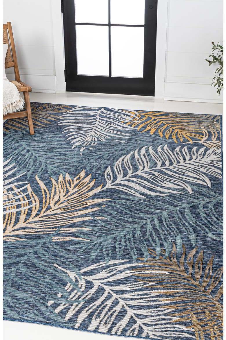 Calypso Coastal Casual Palm Frond Reversible Machine-Washable Indoor/Outdoor Area Rug, Alternate, color, Cream/Navy