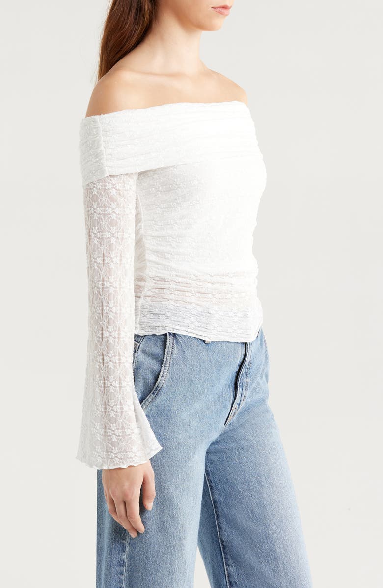 All in Favor Lace Side Ruched Off the Shoulder Top, Alternate, color,