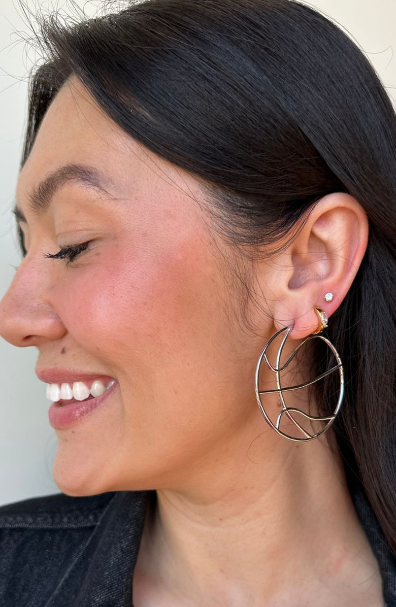Nickel & Suede Basketball Hoops Earrings, Alternate, color, Silver