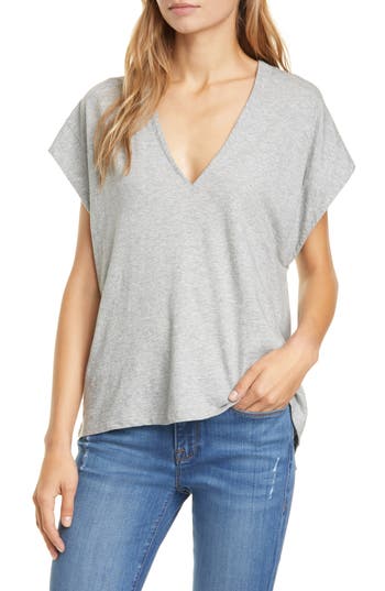 Frame Le Mid Rise V-neck T-shirt In Gris Heather