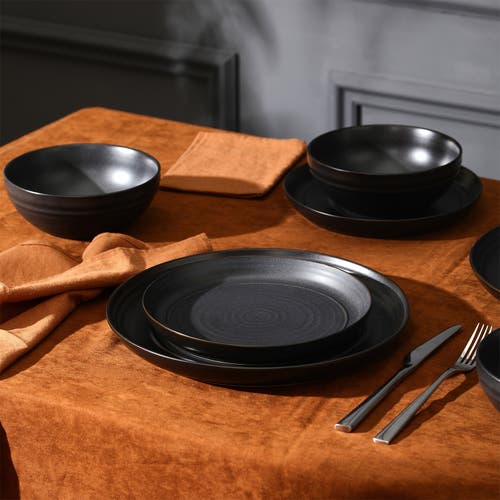Stone Lain Elio Stoneware 24-piece Dinnerware Set In Black