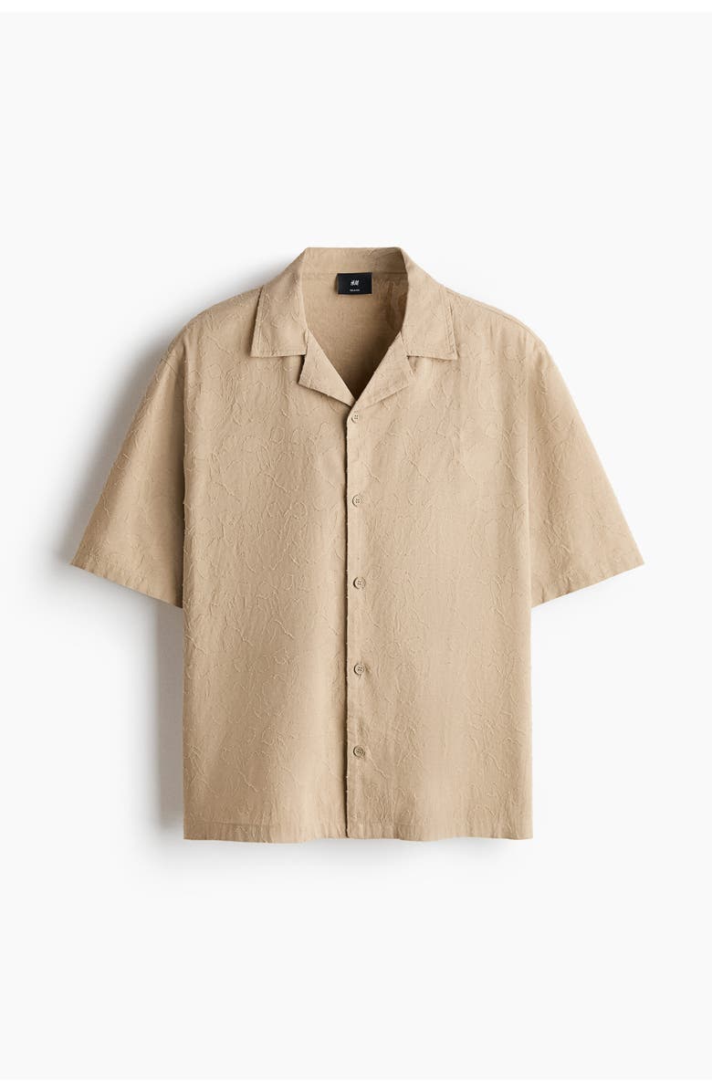 H&M Relaxed Fit Textured Resort Shirt, Alternate, color, Dark Beige