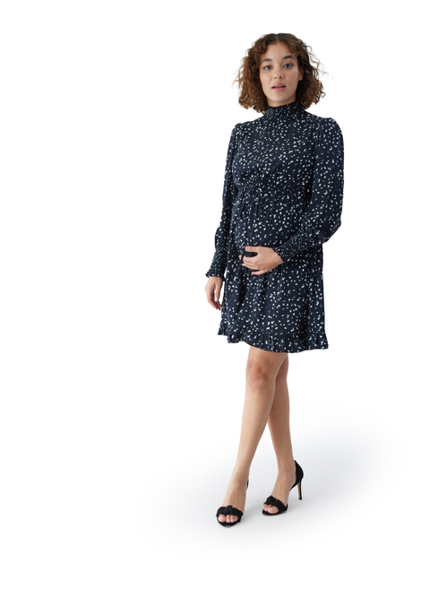 Maternity Smocked Mock Neck Mini Dress