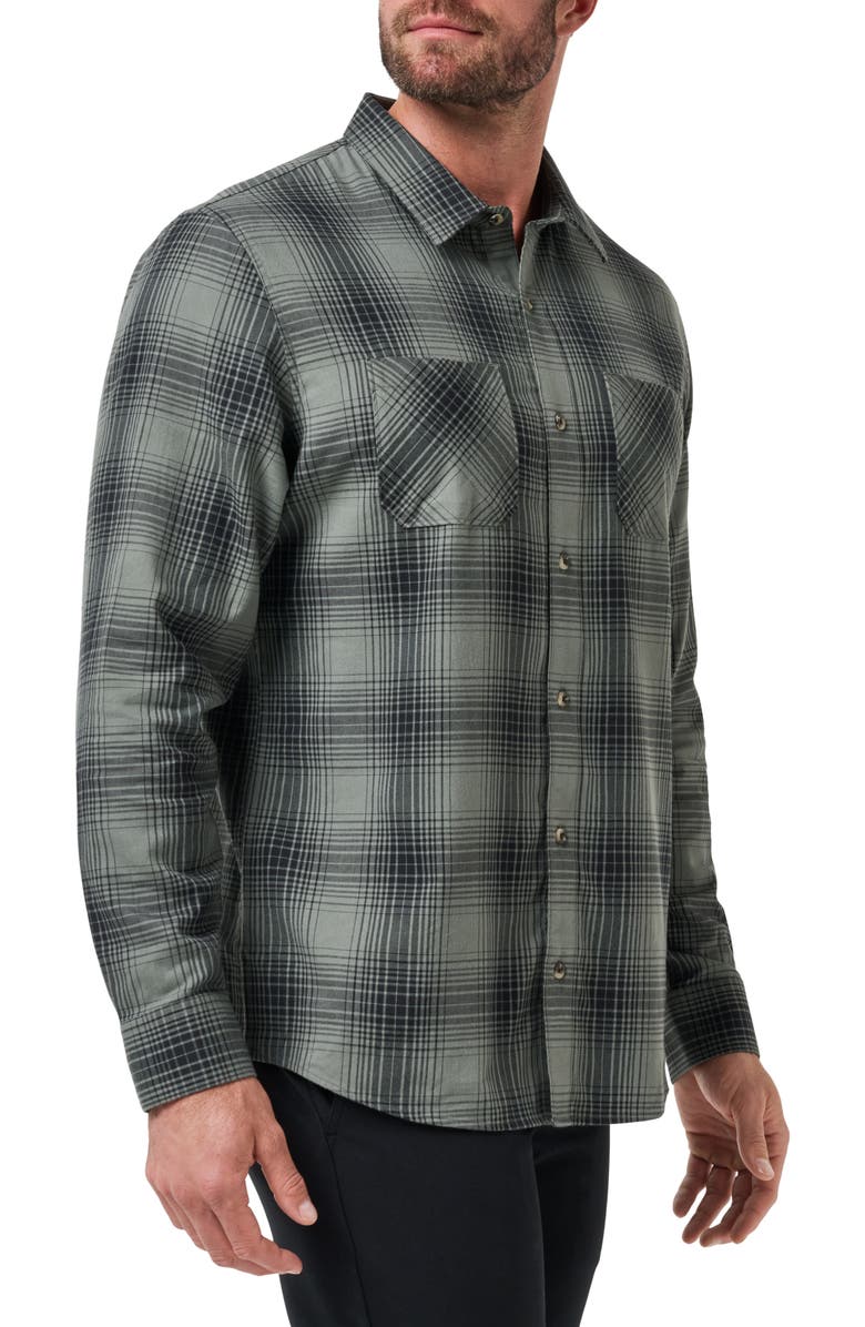 TravisMathew Cloud Plaid Flannel Button-Up Shirt, Alternate, color, Dark Olive