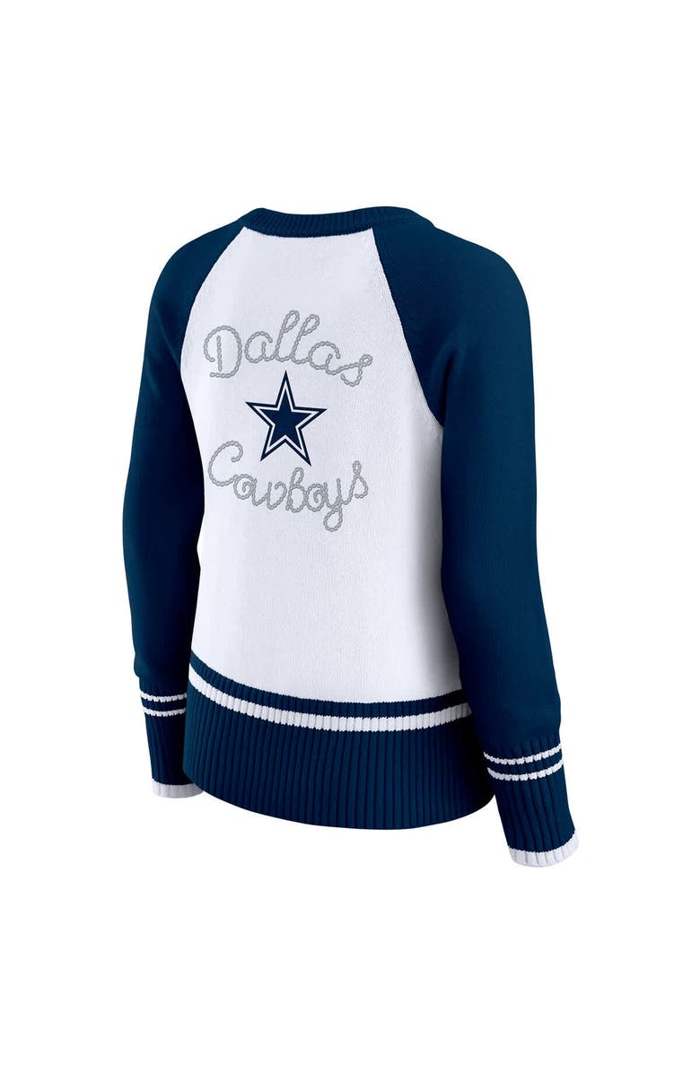 WEAR by Erin Andrews Women's WEAR by Erin Andrews White/Navy Dallas Cowboys Colorblock Raglan Sweater, Alternate, color, White