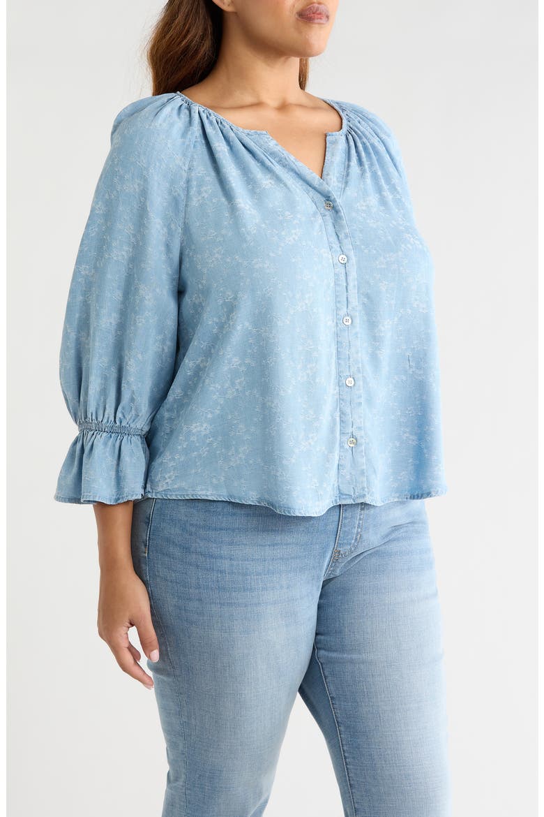 Shirred Chambray Button-up Top, Alternate, color, ROSE ICE