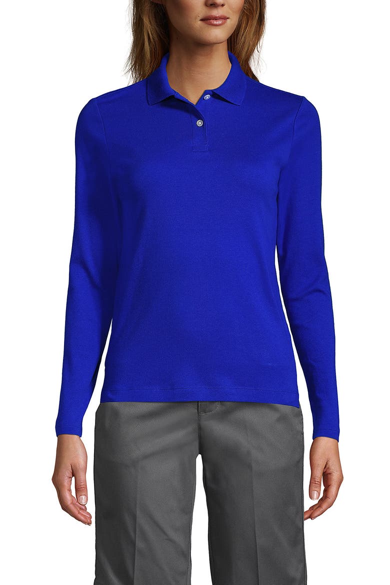 School Uniform  Long Sleeve Feminine Fit Interlock Polo Shirt, Main, color, Cobalt