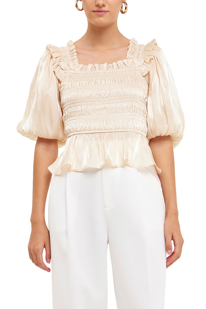 Sheen Smocked Blouse, Main, color, CREAM