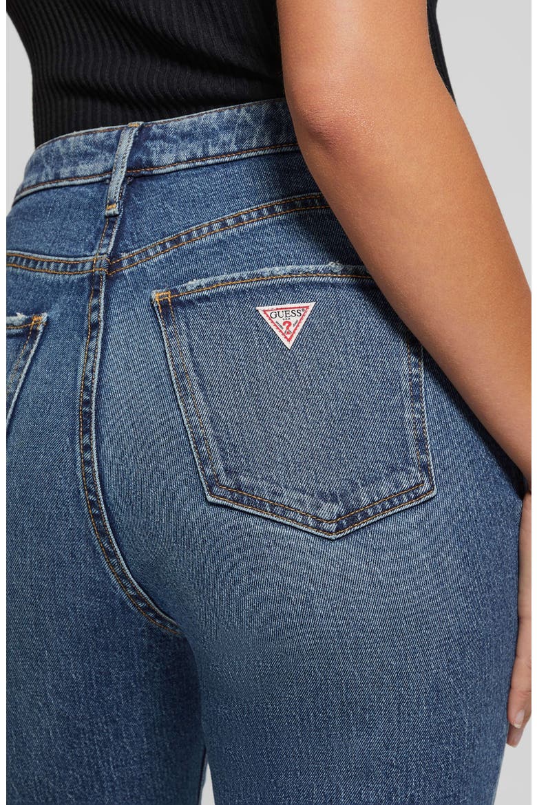 High Waist Distressed Raw Hem Ankle Mom Jeans, Alternate, color, WINX