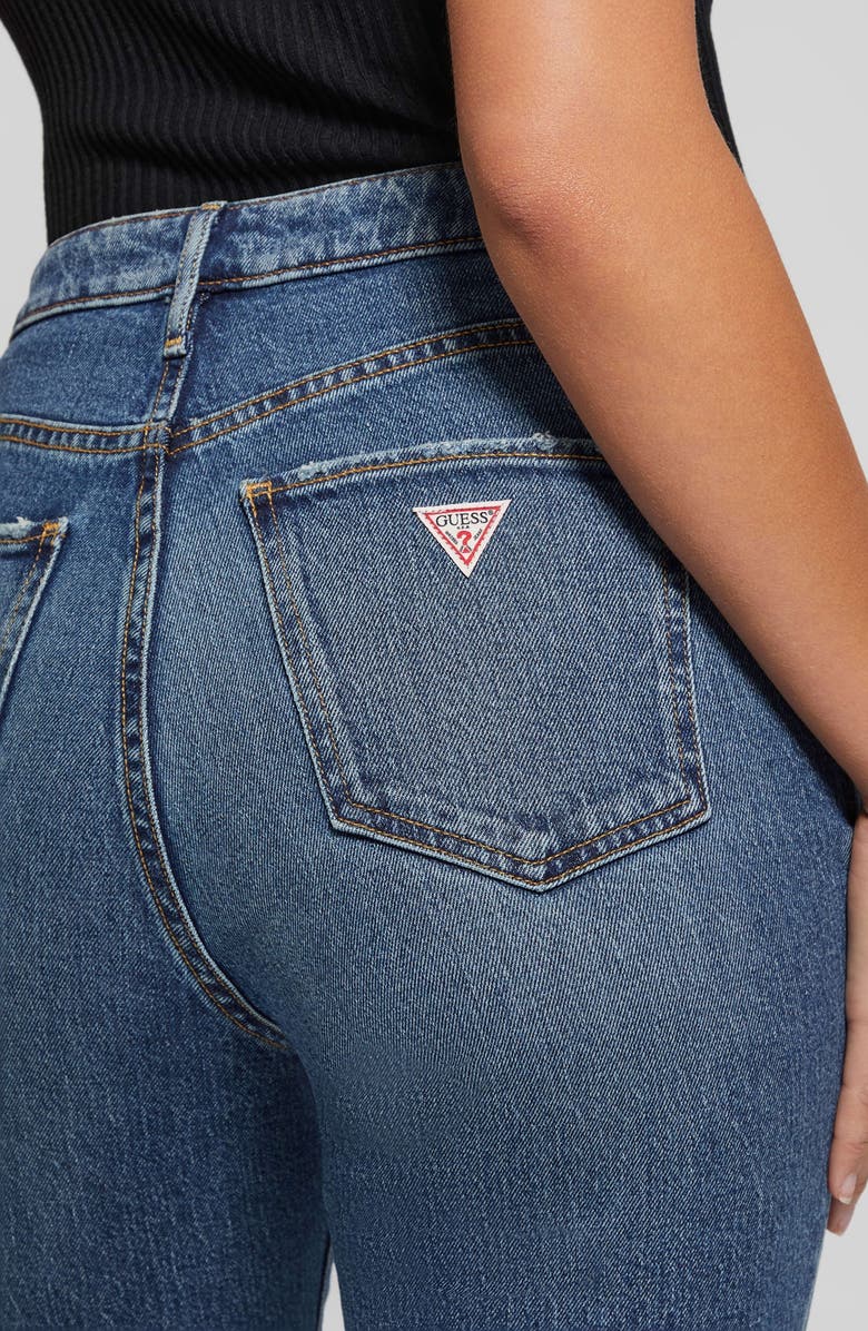 GUESS High Waist Distressed Raw Hem Ankle Mom Jeans, Alternate, color, Winx