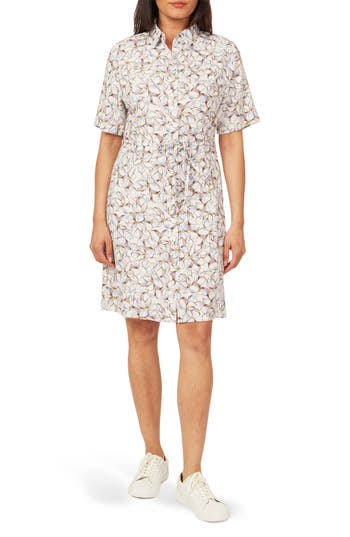 Scotch & Soda Short Sleeve Tie Linen Blend Shirtdress In Multi