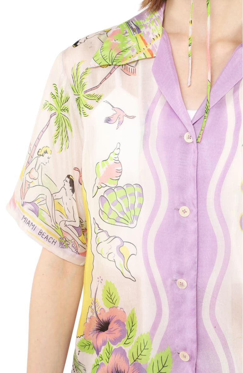 Anna Sui Florida Silk Voile Collared Pajama Top, Alternate, color, 