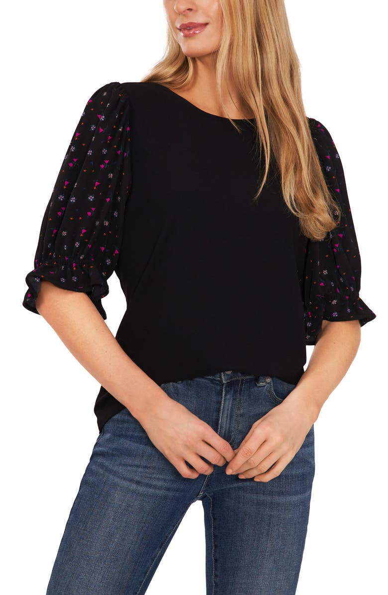 CeCe Mixed Media Puff Sleeve Top, Main, color, 