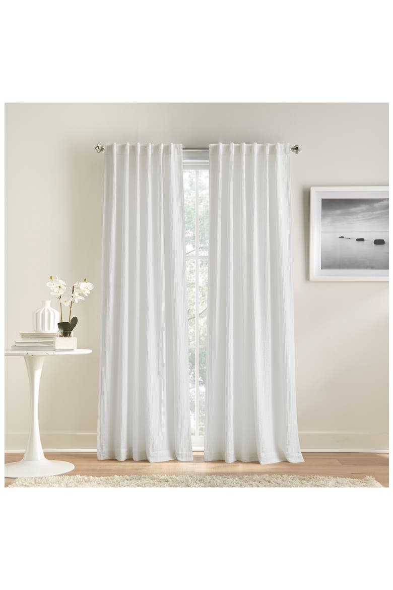 Waffle Stripe Set of 2 Cotton Curtain Panels, Alternate, color, WHITE
