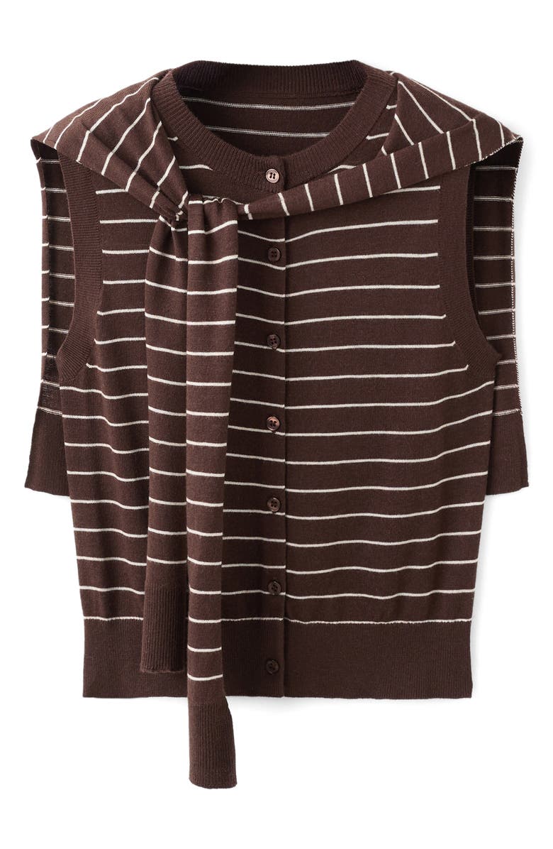 MANGO Tie Neck Sweater Vest, Alternate, color, Chocolate