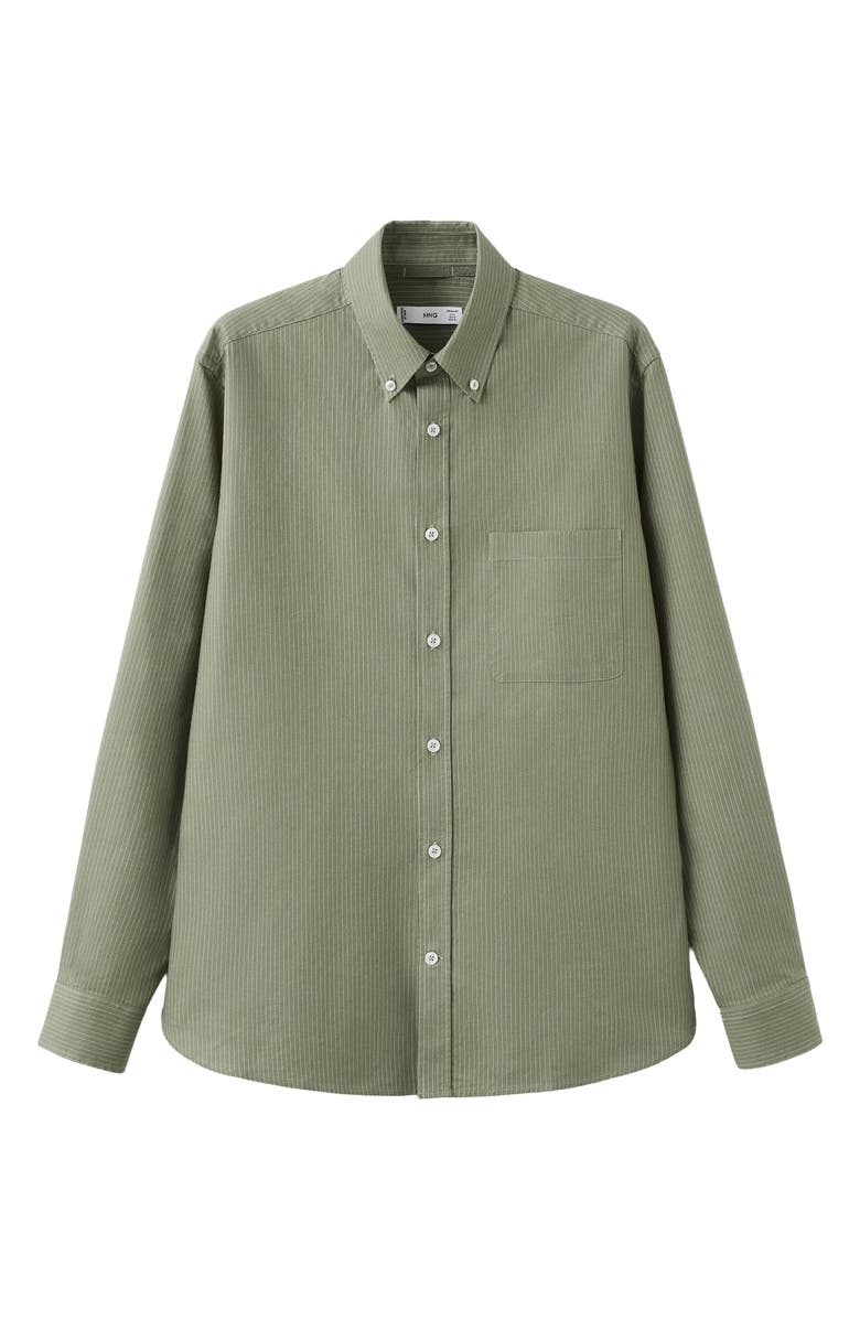 MANGO Regular Fit Stripe Button-Down Shirt, Alternate, color, Green