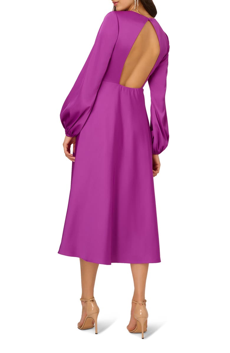 LIV FOSTER Long Sleeve Stretch Satin Midi A-Line Dress, Alternate, color, 