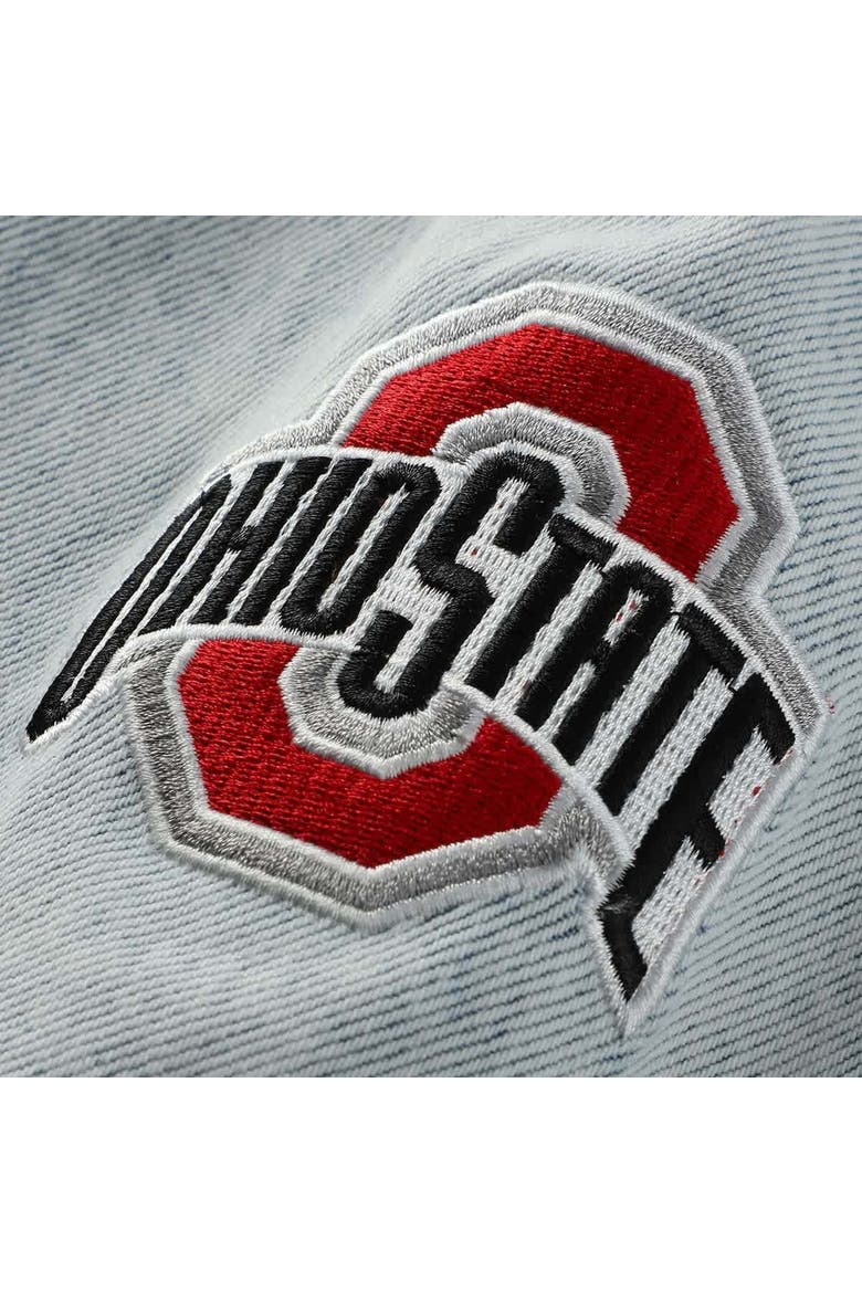Women's Hype and Vice Denim Ohio State Buckeyes Lightwash Cropped Button-Up Jean Jacket, Alternate, color, Denim