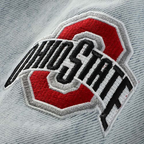Hype And Vice Denim Ohio State Buckeyes Lightwash Cropped Button-up Jean Jacket In Blue