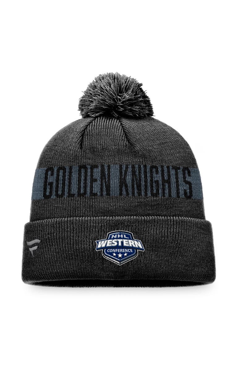 FANATICS Men's Fanatics Branded Charcoal Vegas Golden Knights Fundamental Patch Cuffed Knit Hat with Pom, Alternate, color, Charcoal