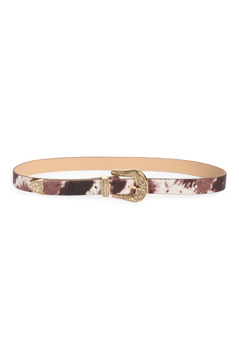 Cow Print Buckle Belt, Main, color, BROWN- IVORY
