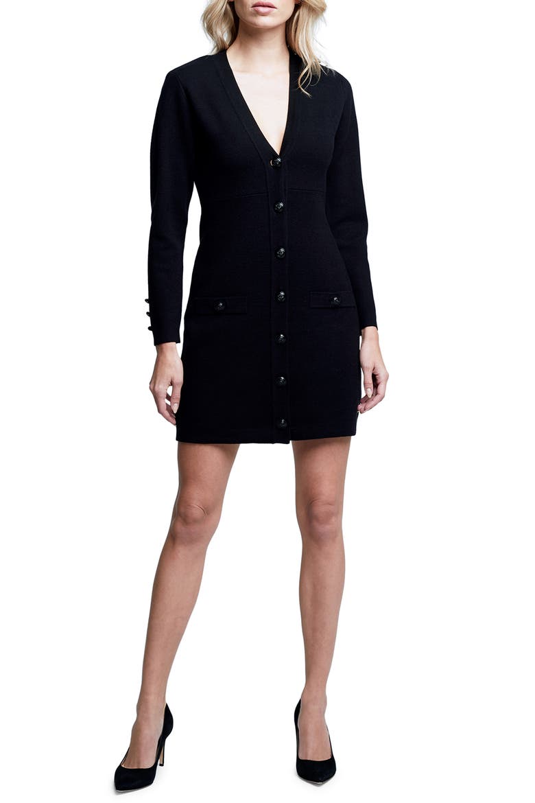 Breanna V-Neck Long Sleeve Minidress, Main, color, BLACK/ BLACK