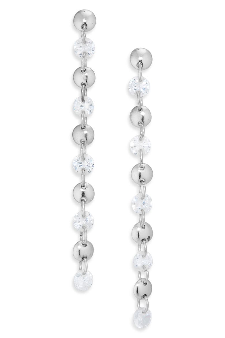 Floating Cubic Zirconia Disc Linear Earrings, Main, color, CLEAR- SILVER