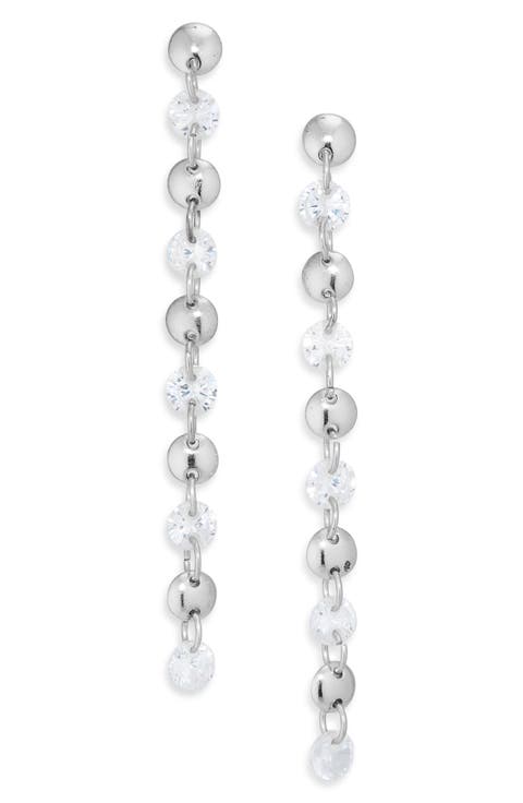 Floating Cubic Zirconia Disc Linear Earrings