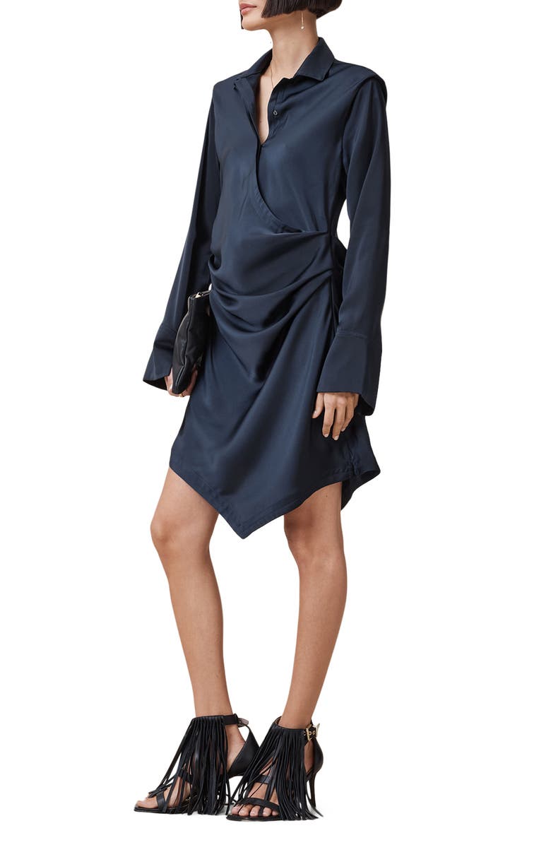 AllSaints Tira Long Sleeve Mini Shirtdress, Alternate, color, Collegiate Blue